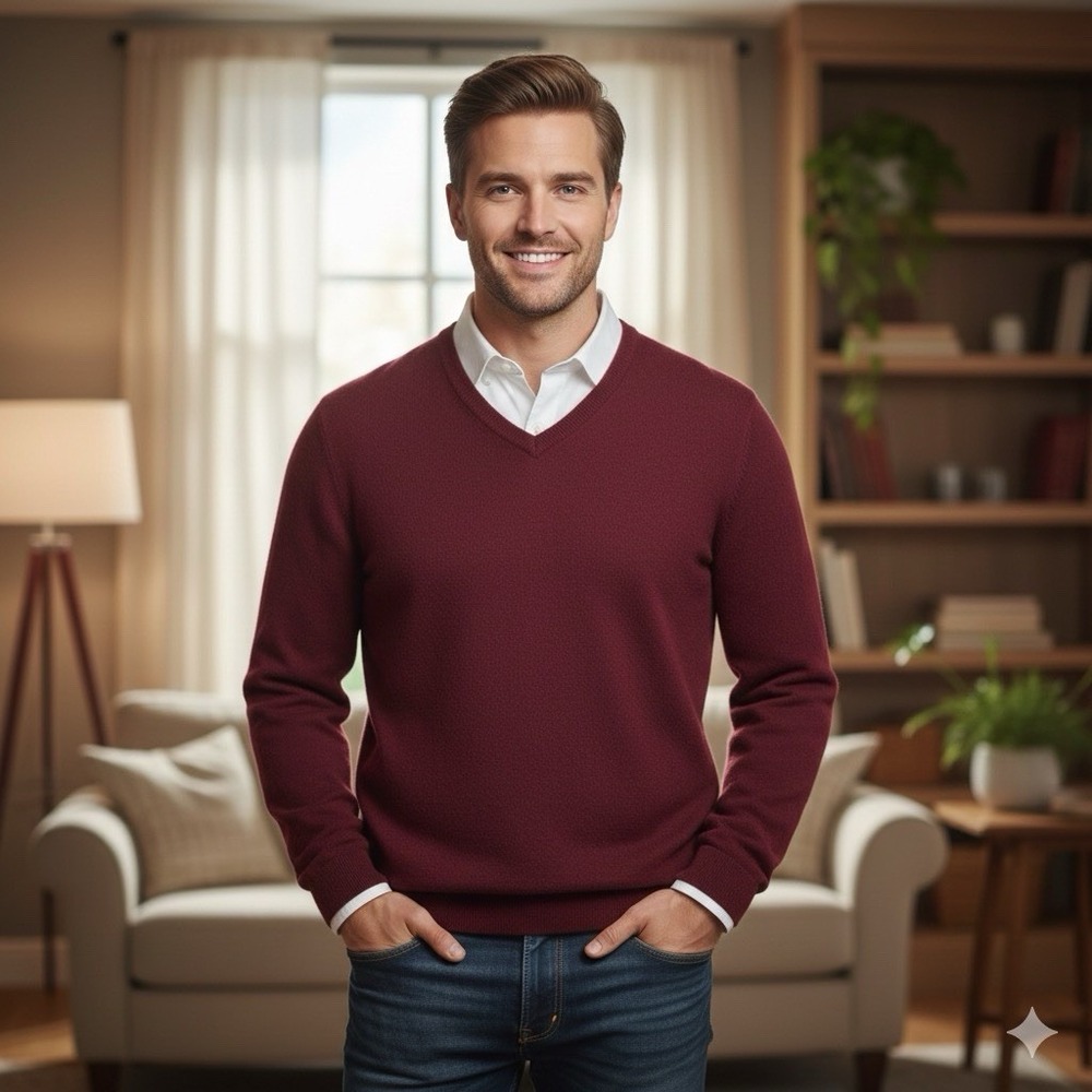 Club Room Cashmere Sweater Mens Size M Red Maroon Burgundy V-Neck Pull-over